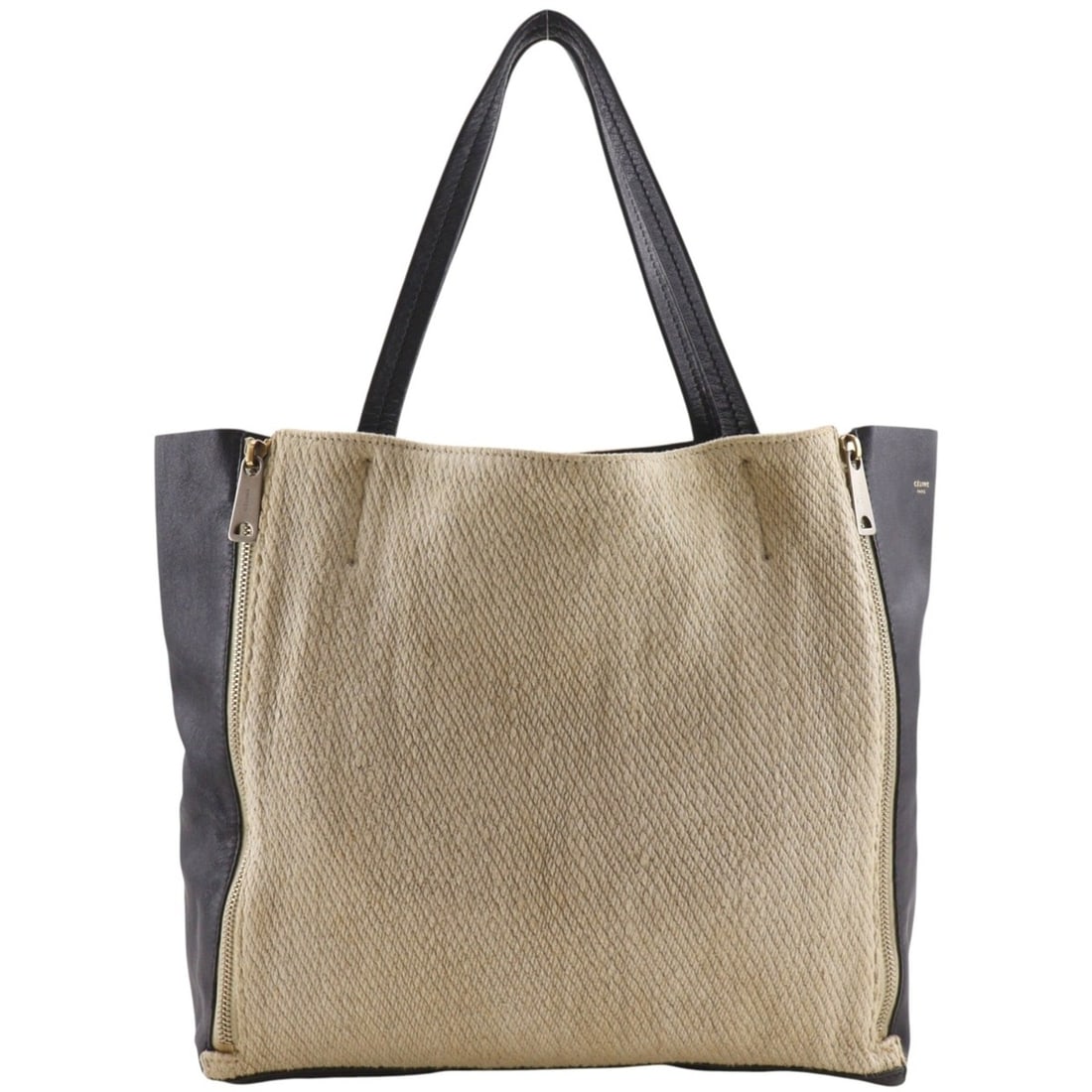 Celine Kaba Gazette Tote Bag, Linen x Leather, Black/Beige, A4 Size, Unisex: --- Catalog ---Category: SizeWeight: 600g / 1.32lb.Handle Drop: 19.00cm / 7.48''Size (HxWxD): 28cm x 31cm x 14cm / 11.02'' x 12.2'' x 5.51''Category: DesignType: Tote bagColor: Beige, BlackGender: Uni