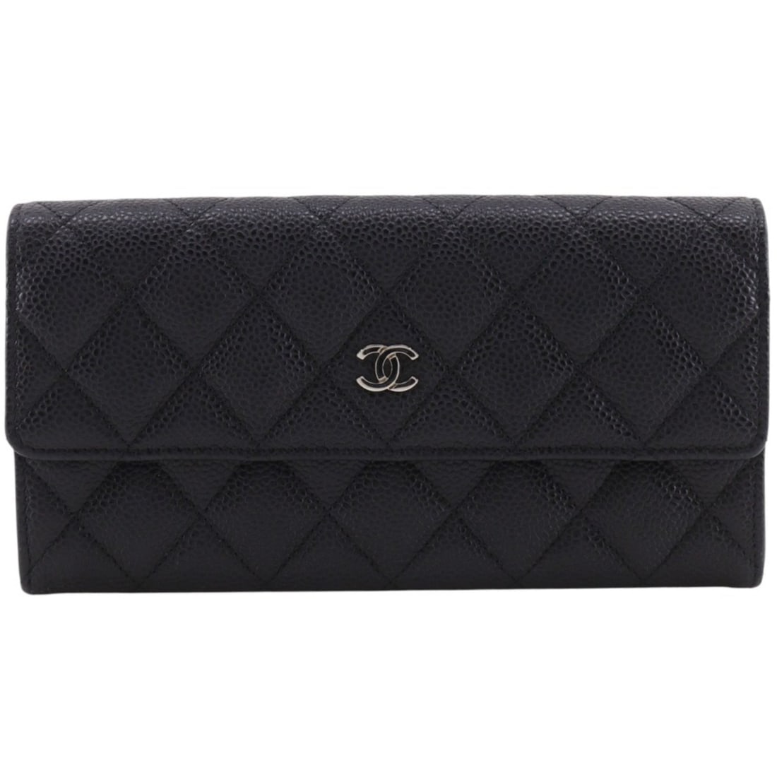 Chanel Coco Mark Matelasse Long Wallet A50096 Caviar Leather Black Snap Button Women's (1 of 19)