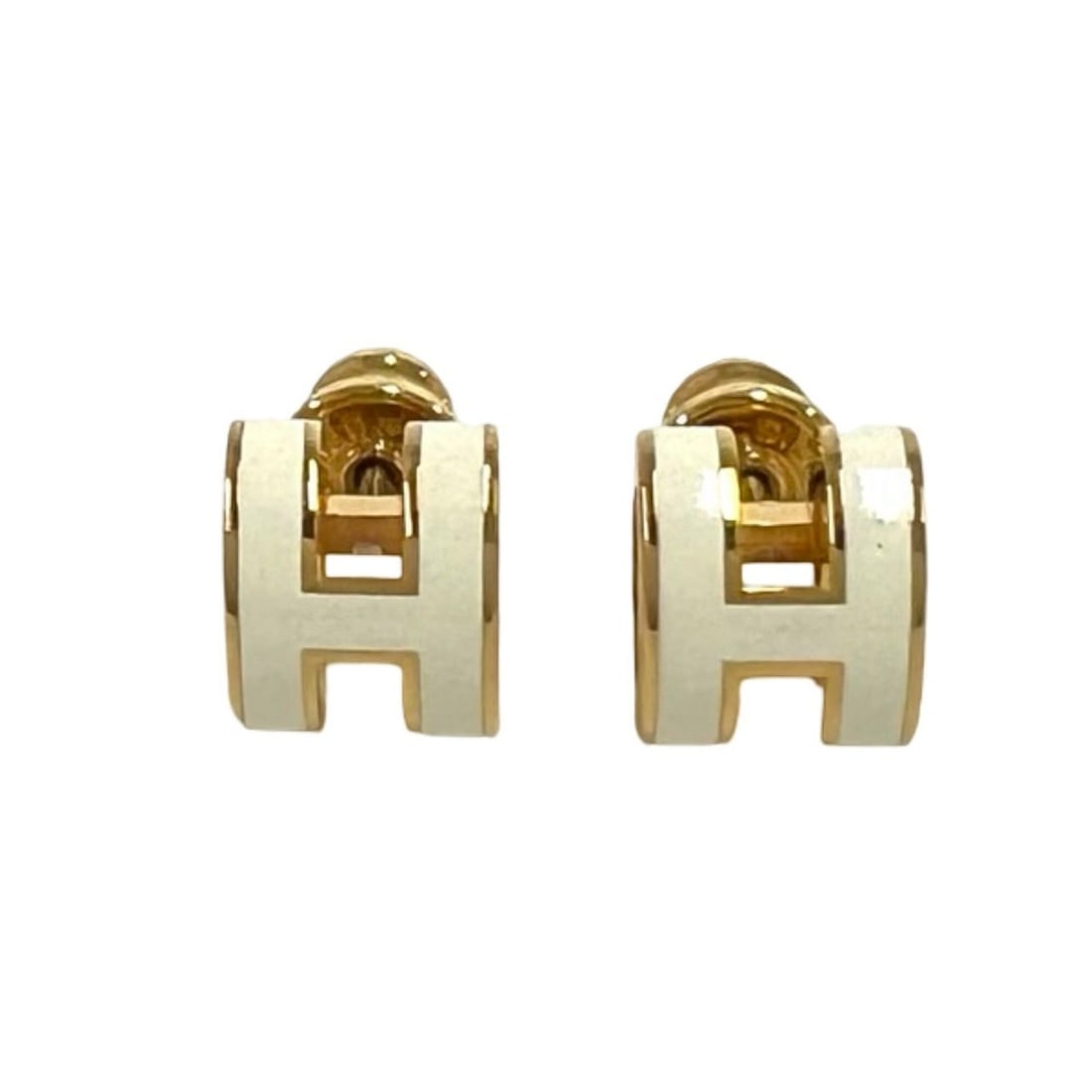 HERMES Mini Pop H Earrings, GP (Gold Plated), Blanc Gold, 20462 (1 of 13)