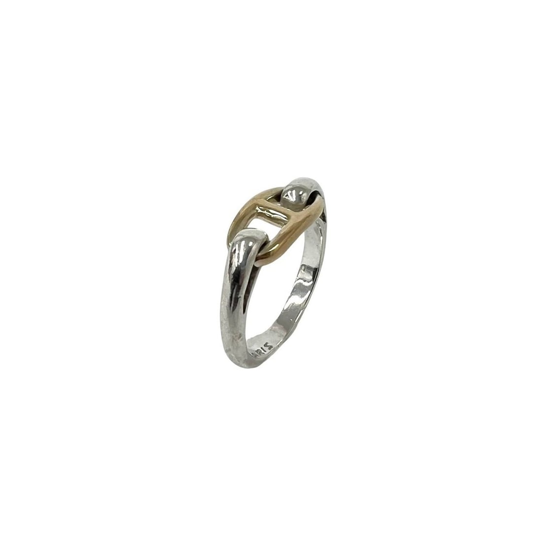 HERMES Vintage Chaine d'Ancre Combination Ring, Sterling Silver 925 and 18K Yellow Gold, Silver, (1 of 7)