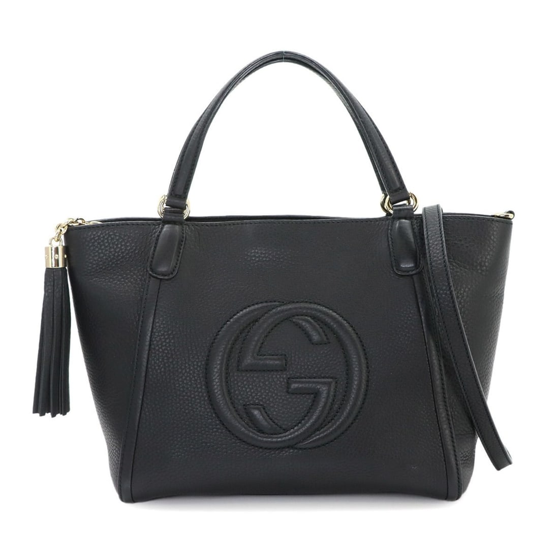 Gucci Soho Interlocking G 2-way Tote Shoulder Handbag, Leather, Black, 369176, Gold Hardware. (1 of 10)