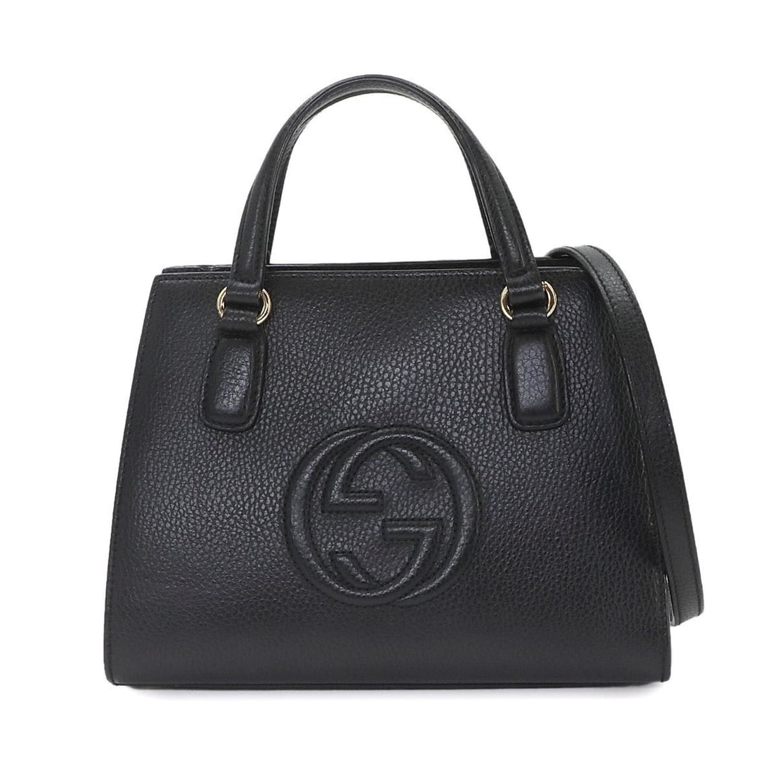 Gucci SOHO Interlocking G 2-way Hand/Shoulder Handbag, Leather, Black, 607722: --- Catalog ---Category: SizeWeight: 715g / 1.57lb.Size (HxWxD): 19cm x 26cm x 12.5cm / 7.48'' x 10.23'' x 4.92''Strap Length: 107cm - 116cm / 42.12'' - 45.66''Handle Length: 25.5cm / 10.03''Category:
