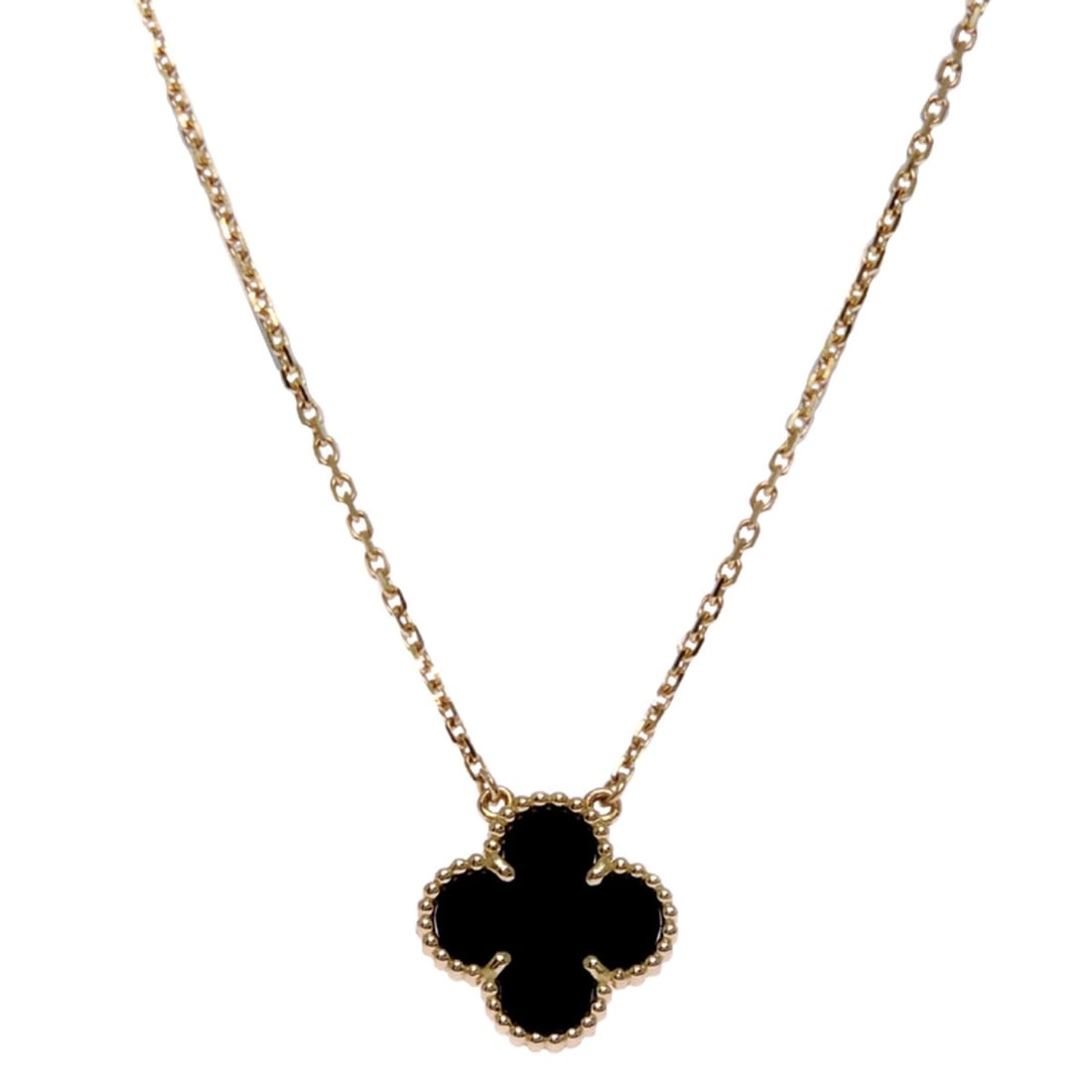 Van Cleef & Arpels 750YG Onyx Vintage Alhambra Women's Necklace JCARA45800 750 Yellow Gold: --- Catalog ---Category: SizePendant Size: 14.8mm x 14.8mm / 0.58'' x 0.58''Neck Circumference: 46.5 cm / 18.3''Category: DesignStone: OnyxGender: WomenMaterial: Yellow gold (18K)Necklace Type: Neckla