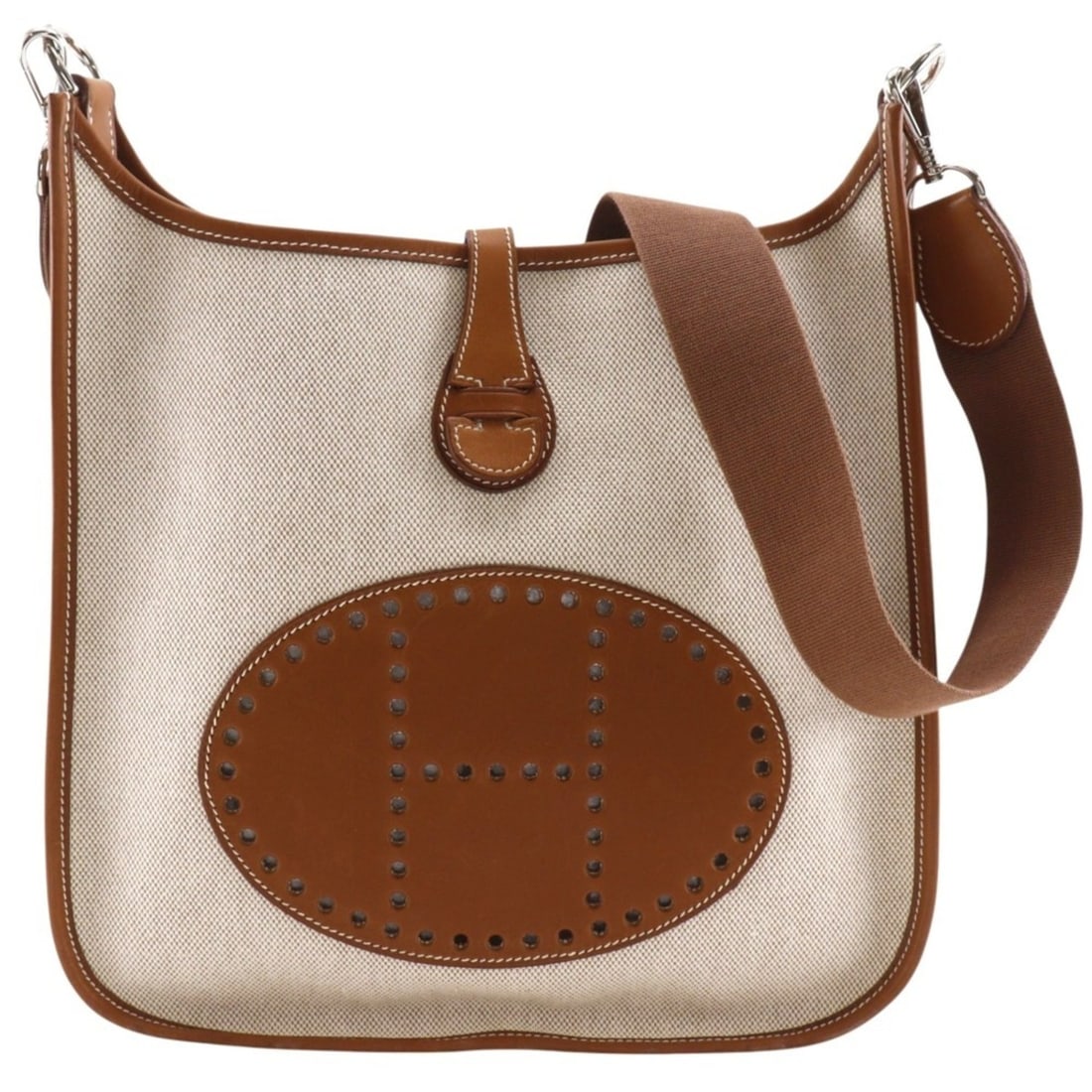 Hermes Evelyne 1 PM Shoulder Bag, Toile H, 2001, Brown, ?E, A5 size, Snap Button, Women's.: --- Catalog ---Category: SizeWeight: 460g / 1.01lb.Strap Drop: 49cm / 19.29''Size (HxWxD): 28cm x 28cm x 8cm / 11.02'' x 11.02'' x 3.14''Category: DesignType: Shoulder bagColor: BrownGender: WomenMate