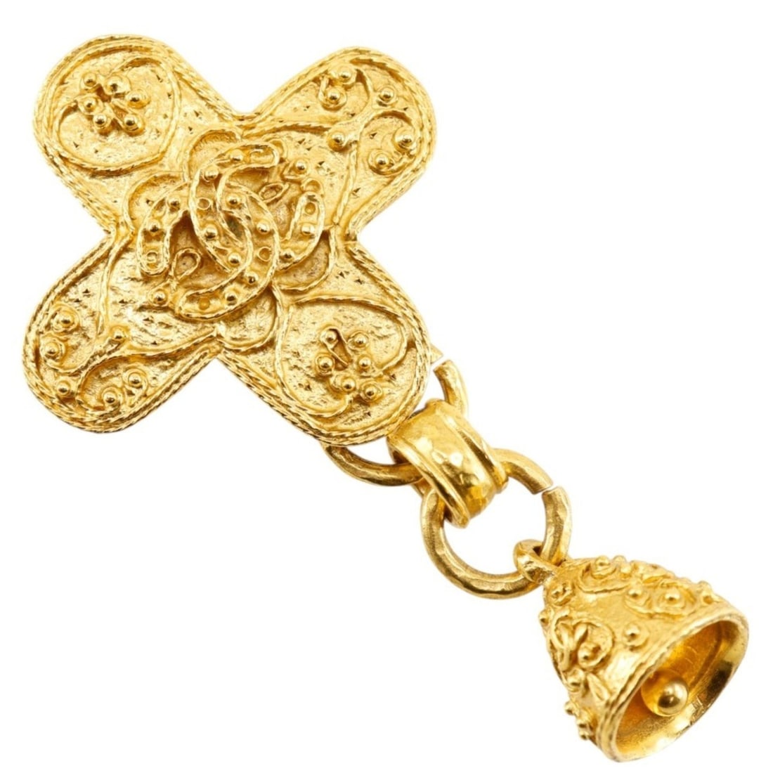 Chanel Coco Mark Brooch, Bell, Cross, Gold Plated, 1994, 94A, Approx. 32.4g, Women's.: --- Catalog ---Category: SizeWeight: 32.4g / 1.14oz.Size (HxWxD): 8.8cm x 4.8cm / 3.46'' x 1.88''Category: DesignType: BroochColor: GoldGender: WomenCategory: GeneralLine: CocoBrand: Chanel--- Item Li