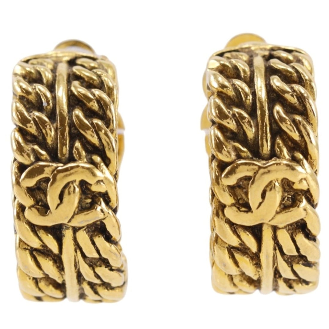 Chanel Coco Mark Earrings, Chain Motif, Gold Plated, Approx. 19.0g, Women's.: --- Catalog ---Category: SizeWeight: 19g / 0.67oz.Size (HxWxD): 23.00mm x 10.00mm / 0.91'' x 0.39''Category: DesignType: Clip earringsColor: GoldGender: WomenCategory: GeneralLine: CocoBrand: Chanel--