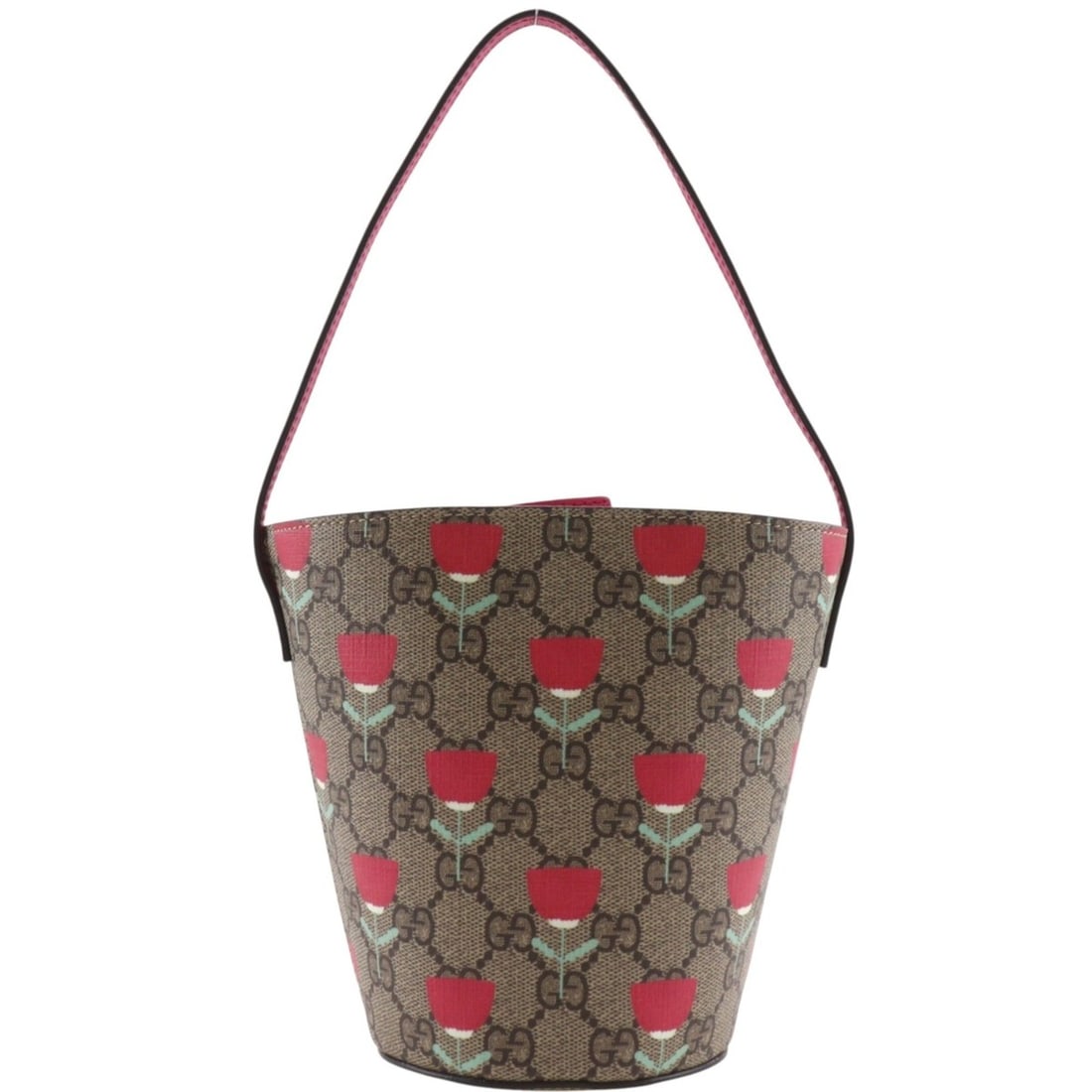 Gucci Bucket Bag Handbag, Kim Seung-yeon Collaboration, Children's Collection, 752356?498879, GG: --- Catalog ---Category: SizeHandle Drop: 14.00cm / 5.51''Size (HxWxD): 16.5cm x 11cm x 10.5cm / 6.49'' x 4.33'' x 4.13''Category: DesignType: HandbagColor: Brown, PinkGender: WomenMaterial: GG Suprem