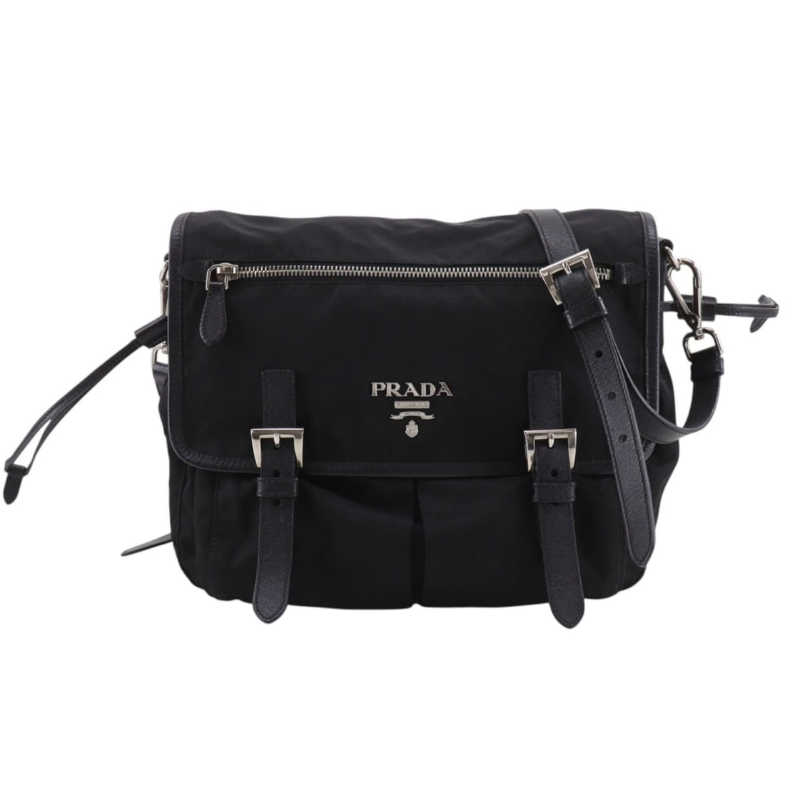 Prada PRADA Logo Shoulder Bag BT0687 Nylon Black A5 Belt Buckle Women's (1 of 20)