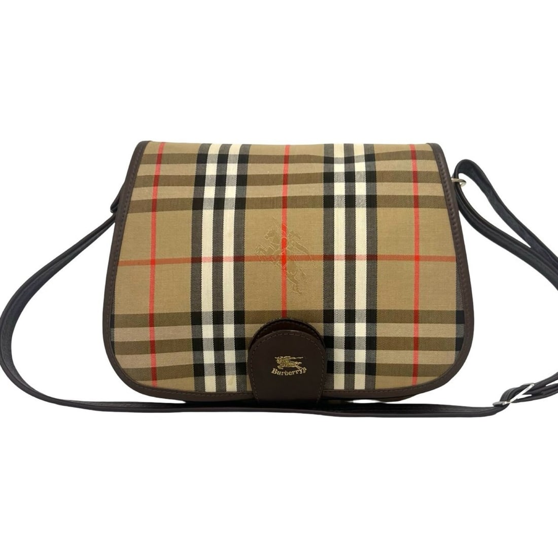 Burberrys Vintage Nova Check Pattern Canvas Leather Shoulder Bag/Pouch Brown 73376: --- Catalog ---Category: SizeSize (HxWxD): 21.5cm x 26cm x 8cm / 8.46'' x 10.23'' x 3.14''Category: DesignType: Pochette, Shoulder bagColor: Beige, BrownGender: WomenMaterial: Canvas , Leather Categor