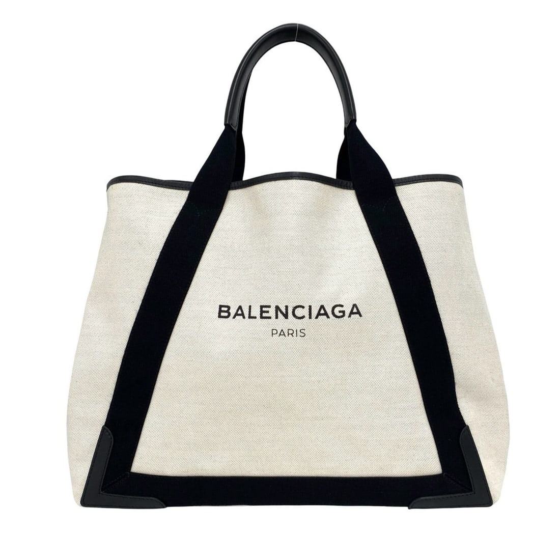 BALENCIAGA Navy Cabas Canvas Leather Tote Bag Semi-Shoulder Ivory 42330: --- Catalog ---Category: SizeSize (HxWxD): 33cm x 42.5cm x 20.5cm / 12.99'' x 16.73'' x 8.07''Category: DesignType: Pouch, Shoulder bag, Tote bagColor: Black, WhiteGender: WomenMaterial: Canvas , Leat