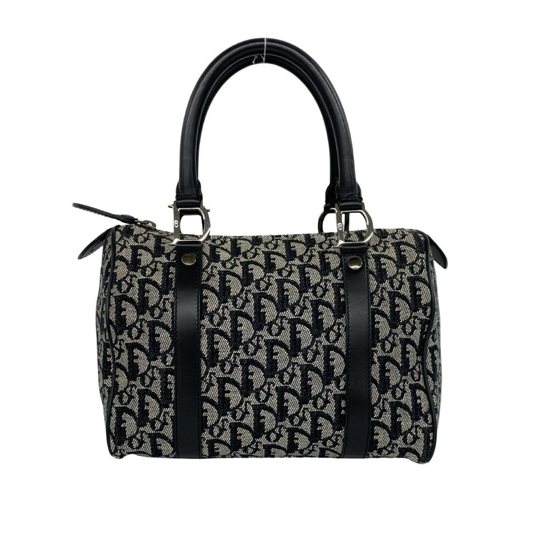 Christian Dior Trotter Pattern Canvas Leather Genuine Handbag Mini Boston Bag Black 200-9 (1 of 20)