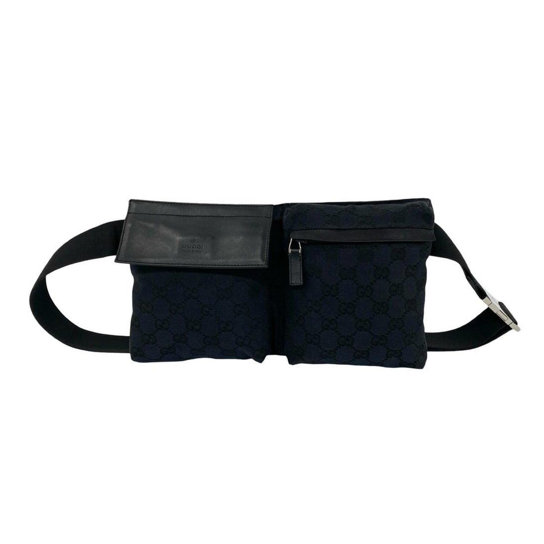 GUCCI GG pattern canvas logo embossed leather body bag, waist pouch, shoulder black, 72602 (1 of 13)