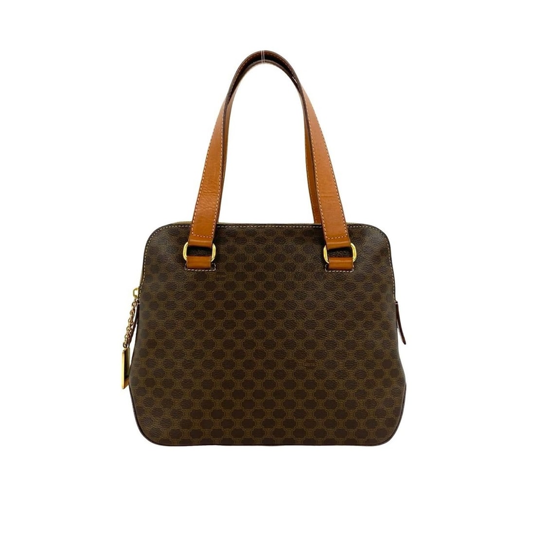 CELINE Vintage Macadam Blazon Triomphe Pattern Leather Handbag Mini Tote Bag Brown 23853: --- Catalog ---Category: SizeSize (HxWxD): 21cm x 29cm x 9.5cm / 8.26'' x 11.41'' x 3.74''Category: DesignType: Handbag, Tote bagColor: BrownMaterial: Leather , PVC Category: GeneralBrand: Celine--- I