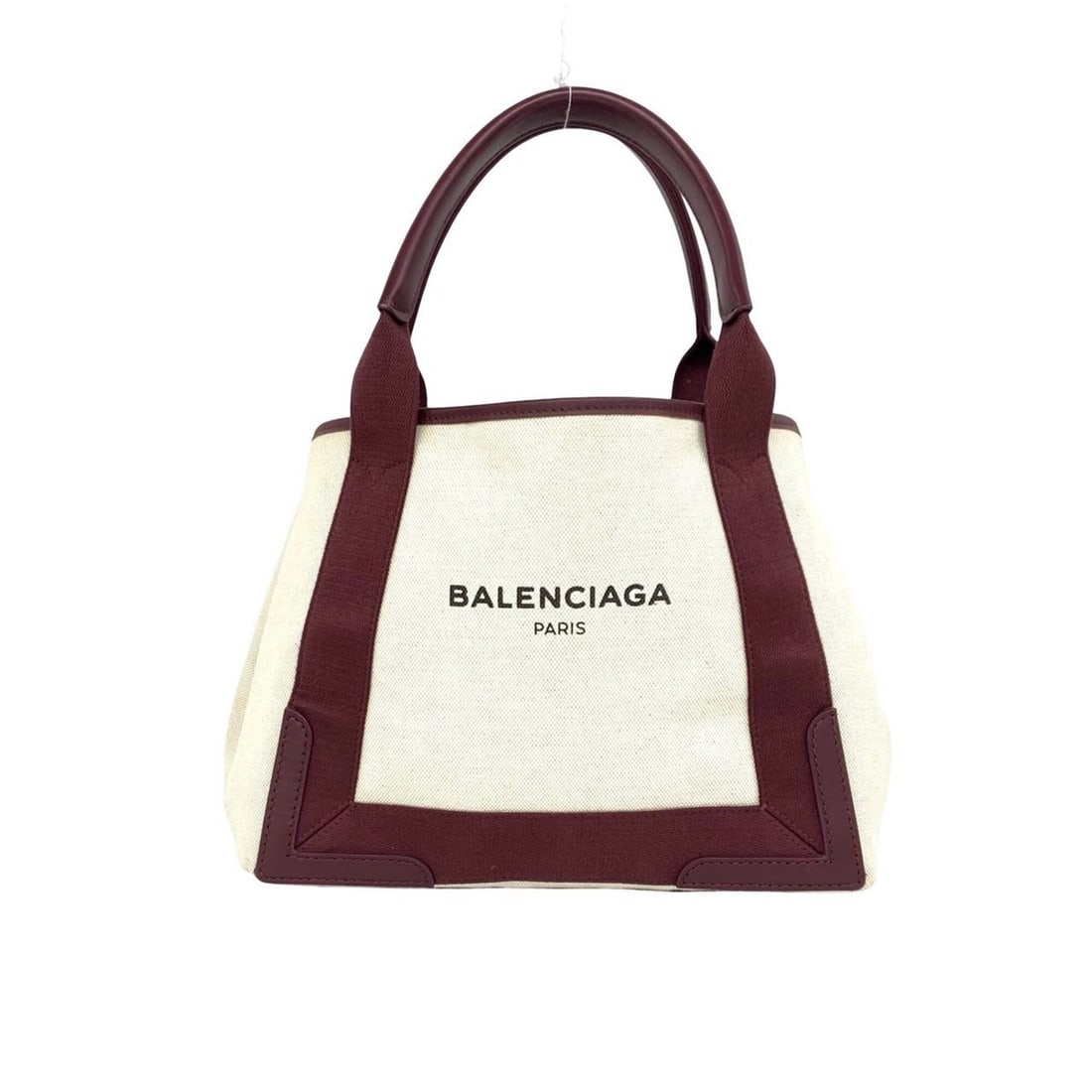 BALENCIAGA Balenciaga Navy Cabas Canvas Leather Handbag Mini Tote Bag Wine Red Ivory 06672 (1 of 11)