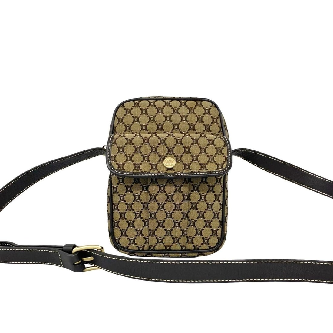 CELINE Vintage Macadam Blazon Triomphe Pattern Canvas Leather Shoulder Bag Pochette Brown 48870: --- Catalog ---Category: SizeSize (HxWxD): 18cm x 12cm x 3.5cm / 7.08'' x 4.72'' x 1.37''Category: DesignType: Pochette, Shoulder bagColor: BrownGender: WomenMaterial: Canvas , Leather Category: Gener