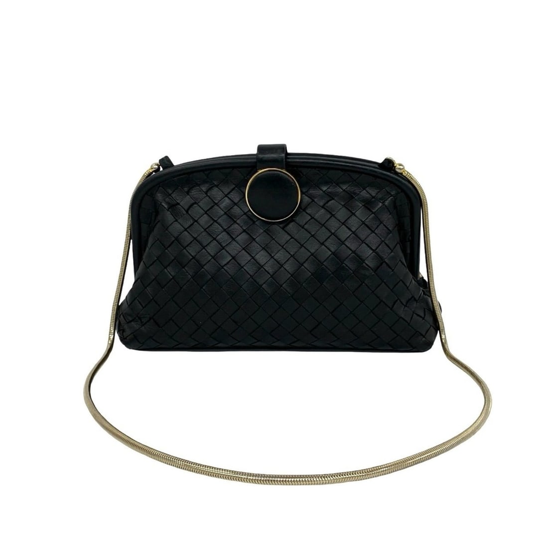 BOTTEGA VENETA Vintage Intrecciato Leather Shoulder Bag with Clasp Closure, Black, 42533 (1 of 19)