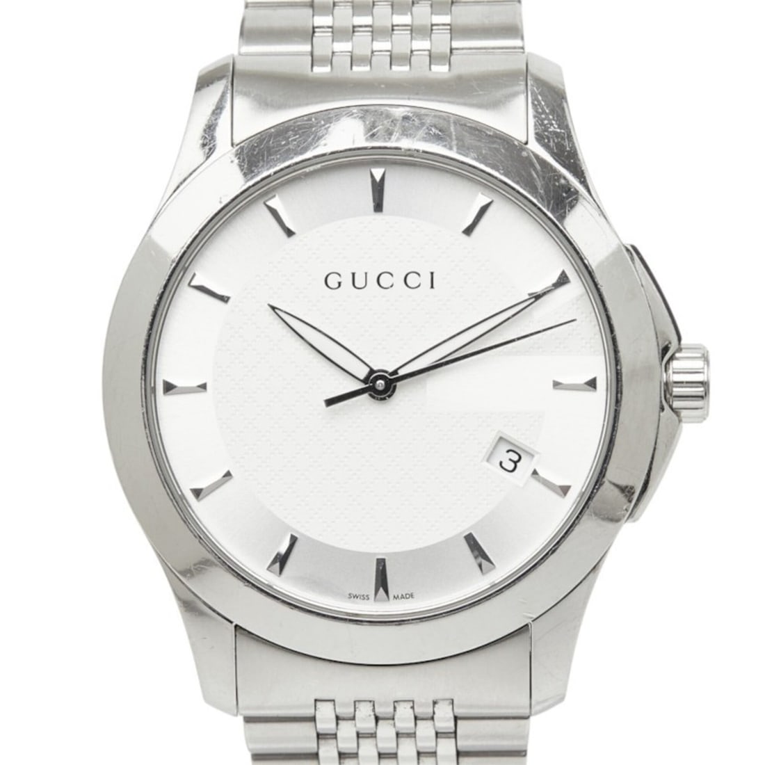 Gucci G-Timeless Watch 126.4 Quartz White Dial Stainless Steel Men's GUCCI: --- Catalog ---Category: SizeWrist Size: 19cm / 7.48''Case Diameter: 38mm / 1.5''Category: DesignType: WristwatchGender: MenColor (Dial): WhiteMaterial (Band): Stainless steelMaterial (Case): Stainles