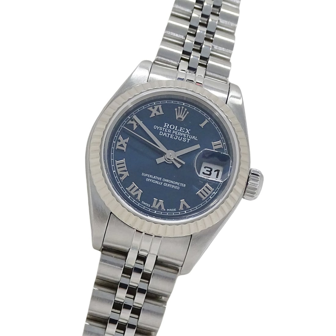 Rolex Datejust 79174 K-serial women's watch, brand name, automatic winding, stainless steel (SS),: --- Catalog ---Category: SizeWrist Size: 17cm / 6.69''Case Diameter: 26mm / 1.02''Category: DesignType: WristwatchGender: WomenColor (Dial): BlueMaterial (Band): Stainless steel, White goldMaterial (C