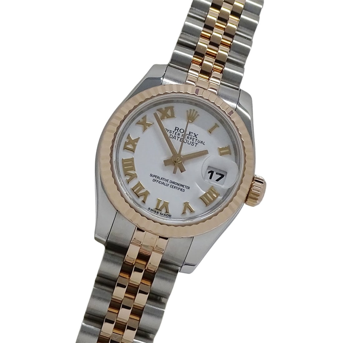 Rolex Datejust 179171 Random Serial Number Women's Watch Brand Automatic AT Stainless Steel SS Pink: --- Catalog ---Category: SizeWrist Size: 16.5cm / 6.49''Case Diameter: 26mm / 1.02''Category: DesignType: WristwatchGender: WomenColor (Dial): WhiteMaterial (Band): Pink gold, Stainless steelMaterial 