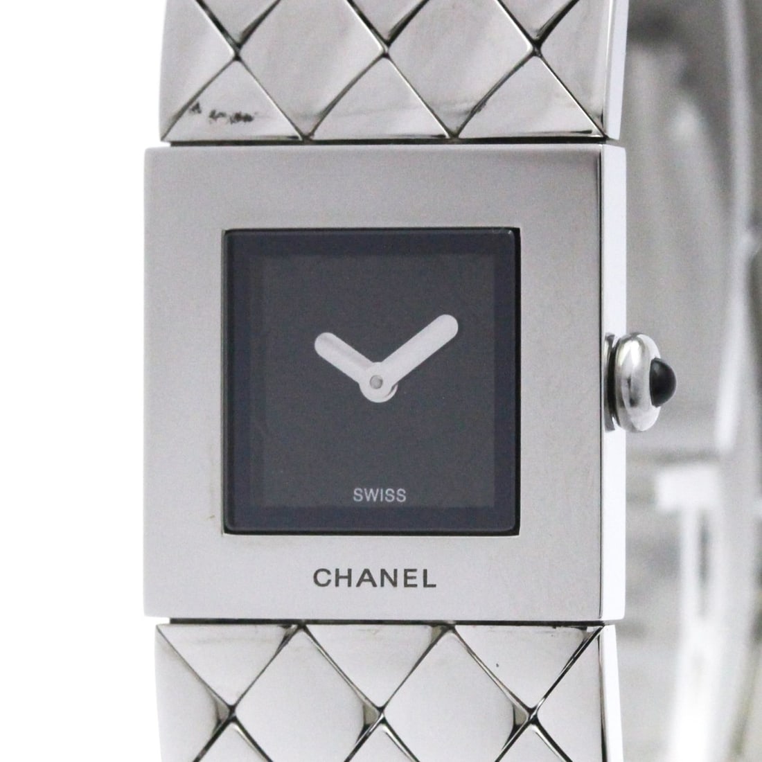 CHANEL Matelasse Stainless Steel Quartz Ladies Watch H0009 Polished: --- Catalog ---Category: SizeCase Diameter: 19mm / 0.75''Category: DesignType: WristwatchStyle: Dress/FormalGender: WomenColor (Dial): BlackMaterial (Band): Stainless steelMaterial (Case): Stainless s