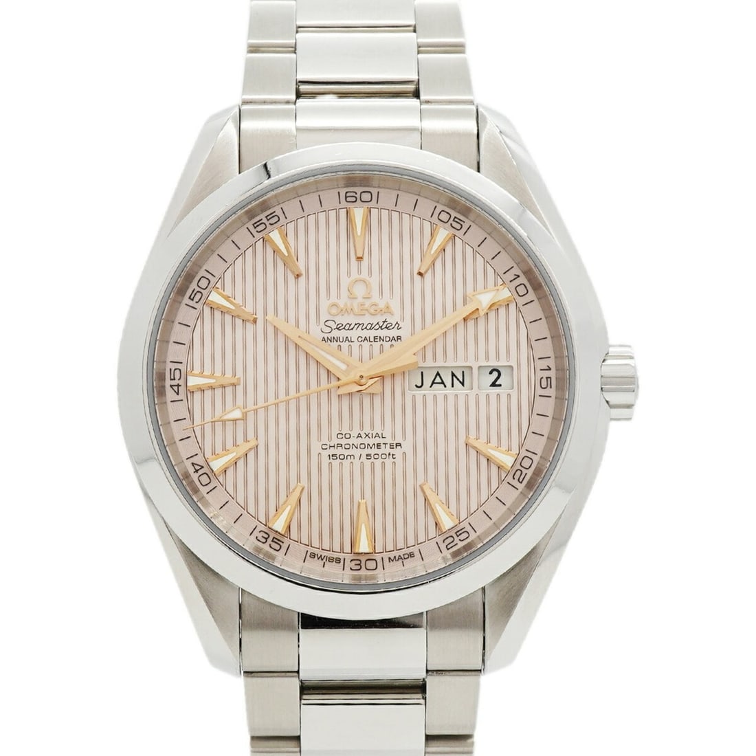 Omega Aqua Terra Annual Calendar 231.10.43.22.02.003 Silver Dial Men's Watch: --- Catalog ---Category: SizeWrist Size: 19.5cm / 7.67''Case Diameter: 43.1mm / 1.7''Category: DesignType: WristwatchGender: MenColor (Dial): SilverMaterial (Band): Stainless steelCategory: GeneralMPN