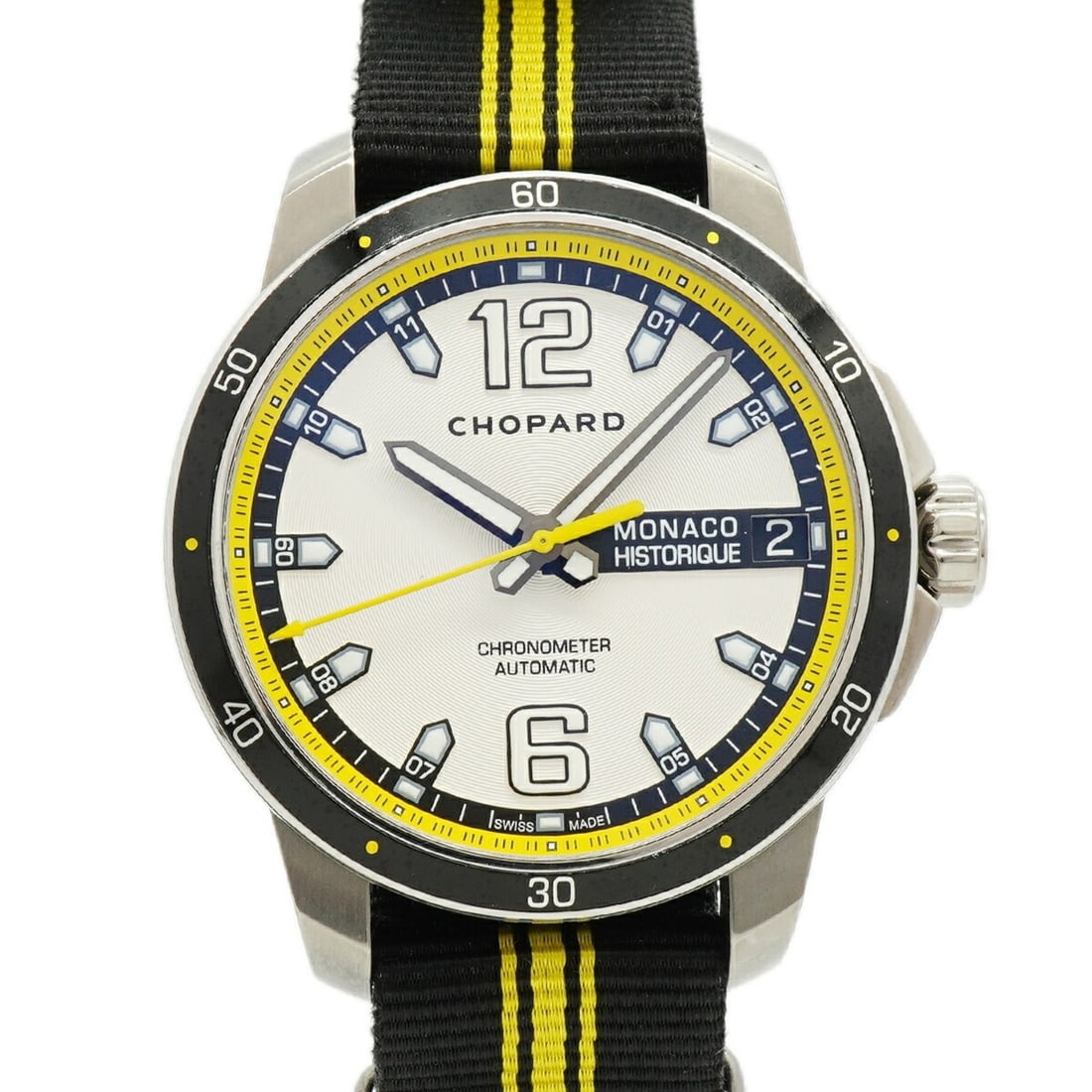 Chopard Grand Prix Monaco Historic 8568 Silver Dial Men's Watch: --- Catalog ---Category: SizeWrist Size: 20cm / 7.87''Case Diameter: 44.4mm / 1.75''Category: DesignType: WristwatchGender: MenColor (Dial): SilverMaterial (Band): NylonCategory: GeneralMPN: 8568Brand