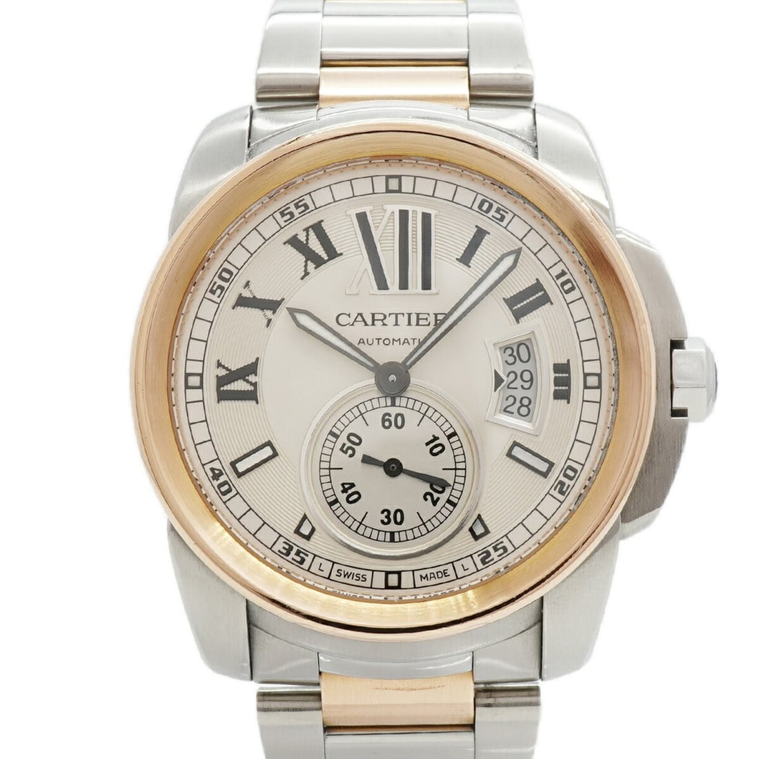 Cartier Calibre de W7100036 Silver Dial Men's Watch: --- Catalog ---Category: SizeWrist Size: 17cm / 6.69''Case Diameter: 42mm / 1.65''Category: DesignType: WristwatchGender: MenColor (Dial): SilverMaterial (Band): Pink gold, Stainless steelCategory: Ge