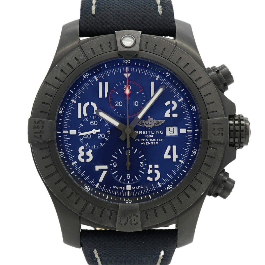 Breitling Super Avenger 48 Night Mission V13375 Navy Dial Men's Watch: --- Catalog ---Category: SizeWrist Size: 19.5cm / 7.67''Case Diameter: 49mm / 1.93''Category: DesignType: WristwatchGender: MenColor (Dial): NavyMaterial (Band): LeatherCategory: GeneralMPN: V13375Bra