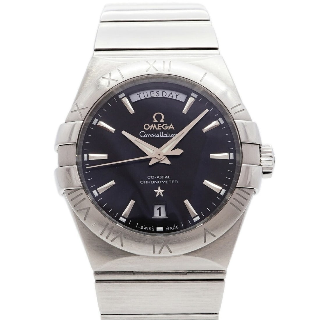 Omega Constellation Co-Axial Day-Date 123.10.38.22.01.001 Black Dial Men's Watch: --- Catalog ---Category: SizeWrist Size: 17.5cm / 6.88''Case Diameter: 37.5mm / 1.48''Category: DesignType: WristwatchGender: MenColor (Dial): BlackMaterial (Band): Stainless steelCategory: GeneralMPN