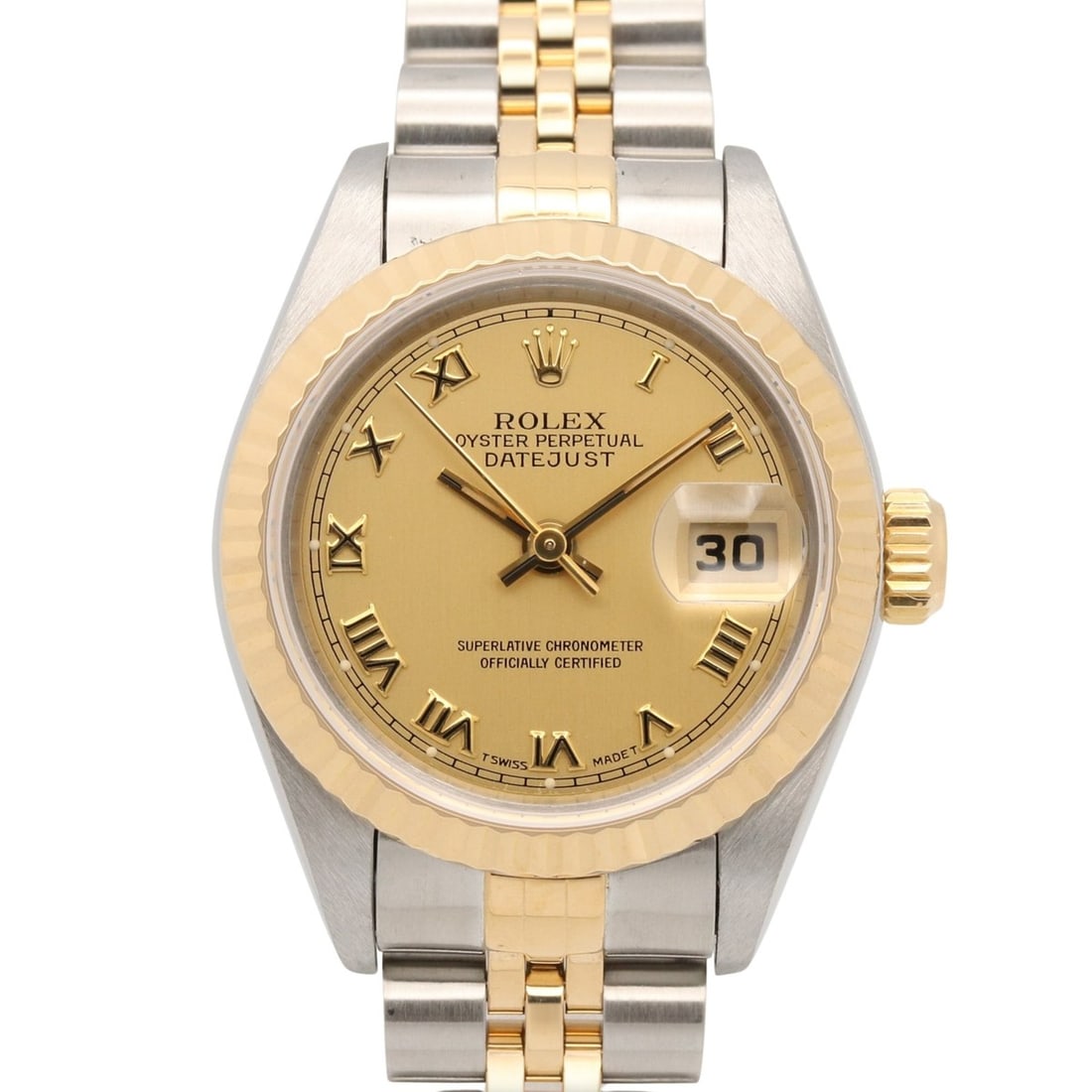 Rolex Datejust S-series watch, 18K (yellow gold) stainless steel, ladies', gold-tone champagne: --- Catalog ---Category: SizeWrist Size: 15.5cm / 6.1''Case Diameter: 26mm / 1.02''Category: DesignType: WristwatchGender: WomenColor (Dial): Champagne, GoldMaterial (Band): Stainless steel, Yellow go