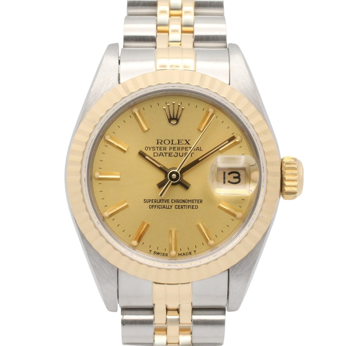 Rolex Datejust S-series wristwatch, 18K (yellow gold) stainless steel, ladies', gold-tone champagne: --- Catalog ---Category: SizeWrist Size: 15cm / 5.9''Case Diameter: 26mm / 1.02''Category: DesignType: WristwatchGender: WomenColor (Dial): Champagne, GoldMaterial (Band): Stainless steel, Yellow gold