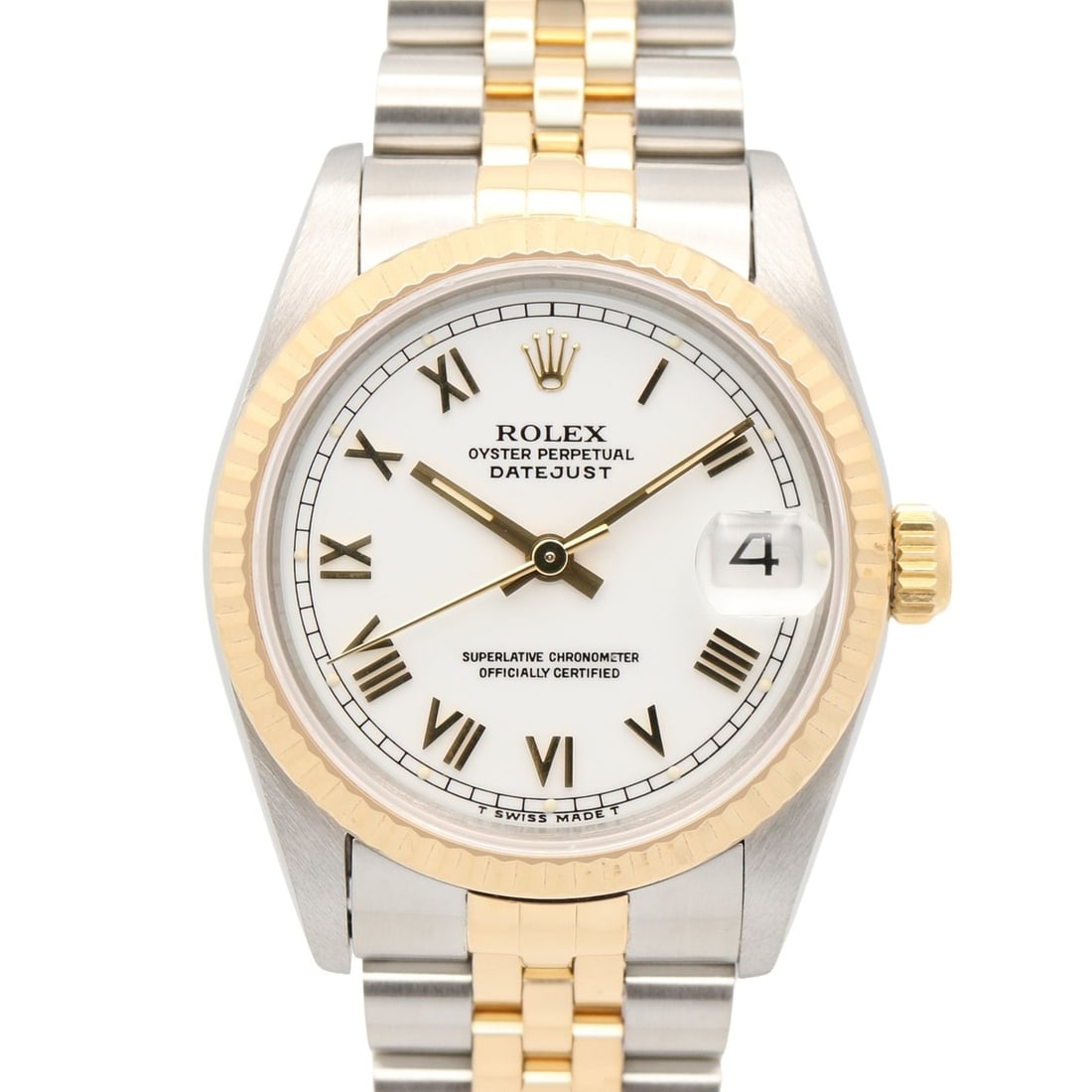 Rolex Datejust S-series Boys' Watch, 18K (Yellow Gold) Stainless Steel, White Tone, Roman Numerals,: --- Catalog ---Category: SizeWrist Size: 16cm / 6.29''Case Diameter: 31mm / 1.22''Category: DesignType: WristwatchGender: MenColor (Dial): WhiteMaterial (Band): Stainless steel, Yellow gold (18K)Mater