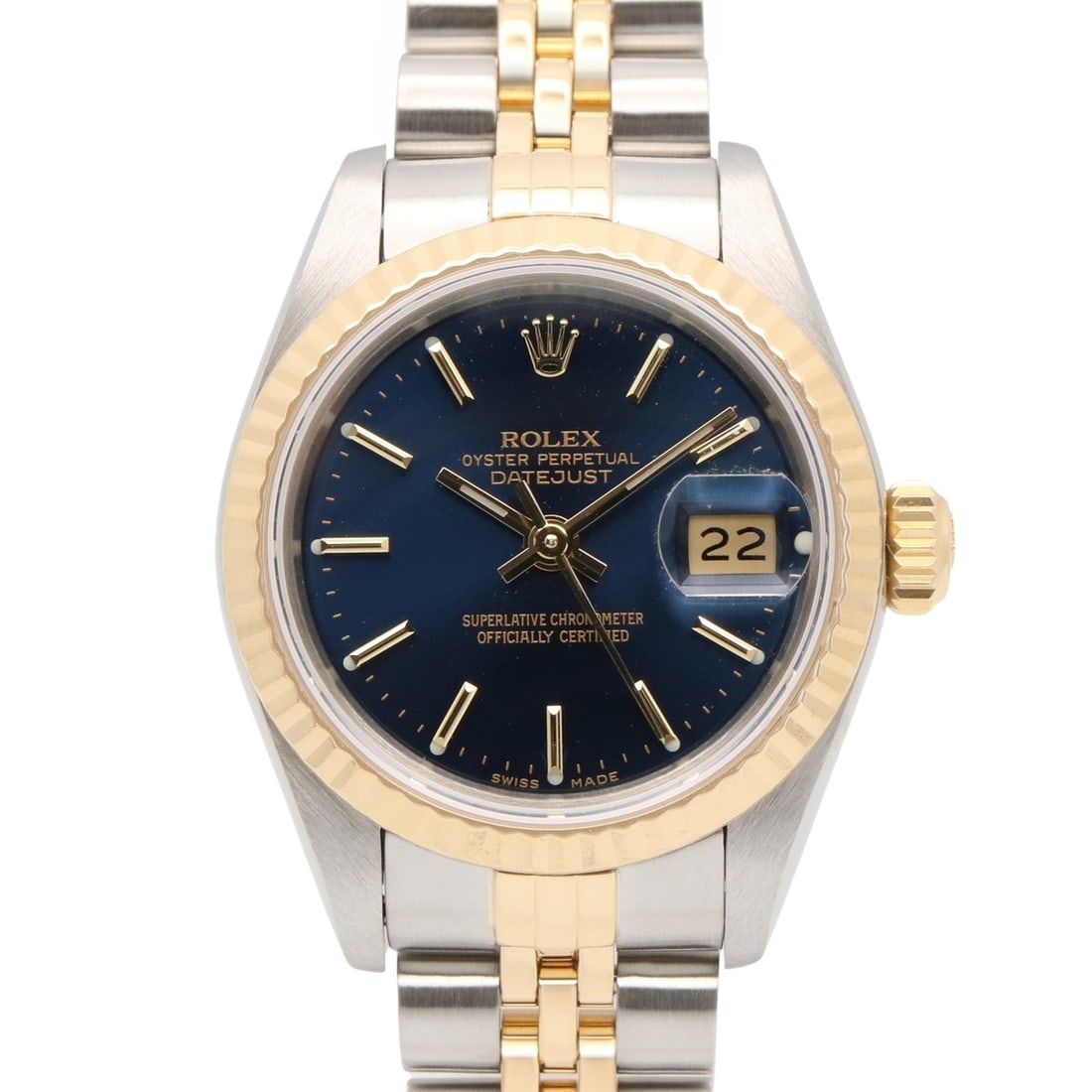 Rolex Datejust L-series watch, 18K (yellow gold) stainless steel, ladies', blue dial, 69173: --- Catalog ---Category: SizeWrist Size: 16cm / 6.29''Case Diameter: 26mm / 1.02''Category: DesignType: WristwatchGender: WomenColor (Dial): BlueMaterial (Band): Stainless steel, Yellow gold (18K)Mate