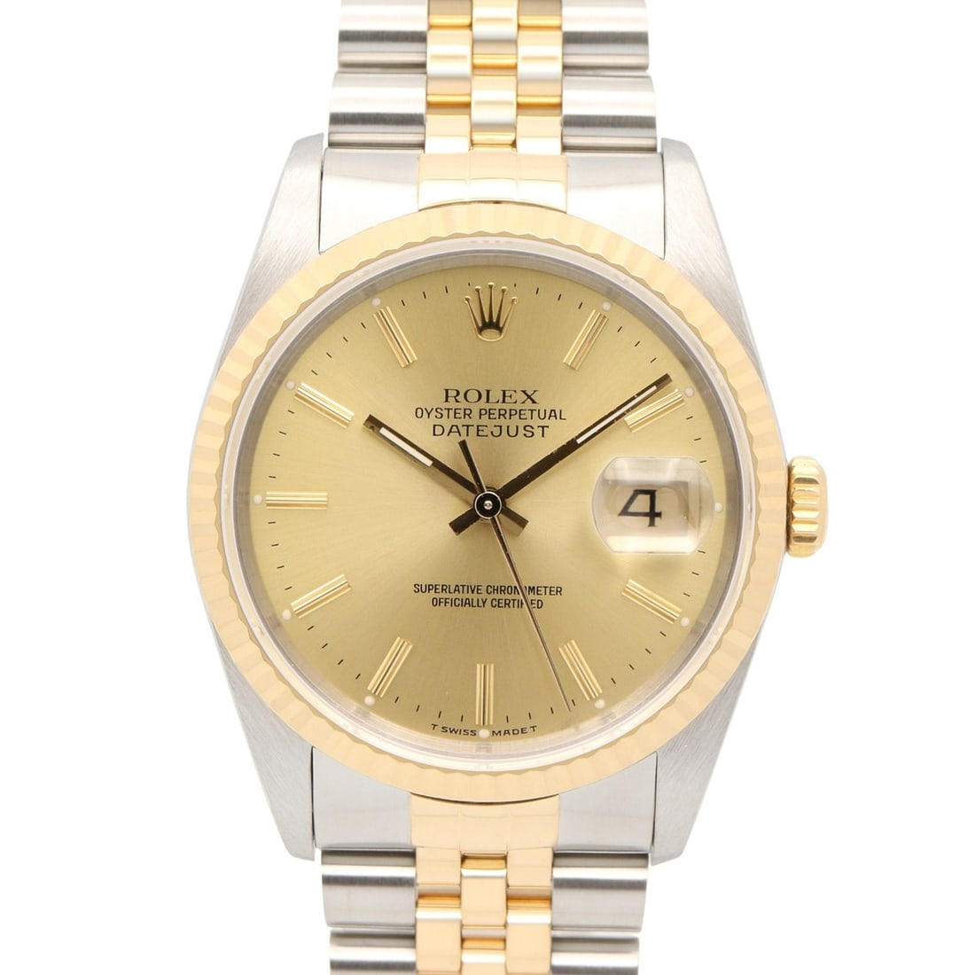 Rolex Datejust L-series wristwatch, 18K (yellow gold) stainless steel, men's, gold-tone, champagne: --- Catalog ---Category: SizeWrist Size: 17.5cm / 6.88''Case Diameter: 36mm / 1.42''Category: DesignType: WristwatchGender: MenColor (Dial): Champagne, GoldMaterial (Band): Stainless steel, Yellow gol