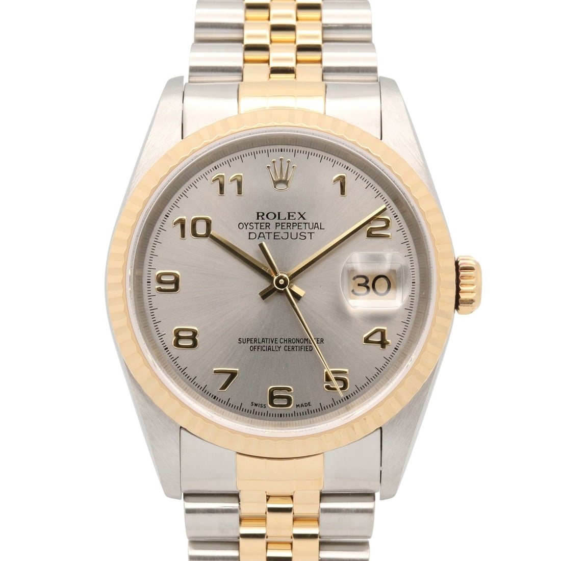 Rolex Datejust K-series watch, 18K (yellow gold) stainless steel, men's, gray dial, Arabic numerals,: --- Catalog ---Category: SizeWrist Size: 18.5cm / 7.28''Case Diameter: 36mm / 1.42''Category: DesignType: WristwatchGender: MenColor (Dial): GrayMaterial (Band): Stainless steel, Yellow gold (18K)Mate