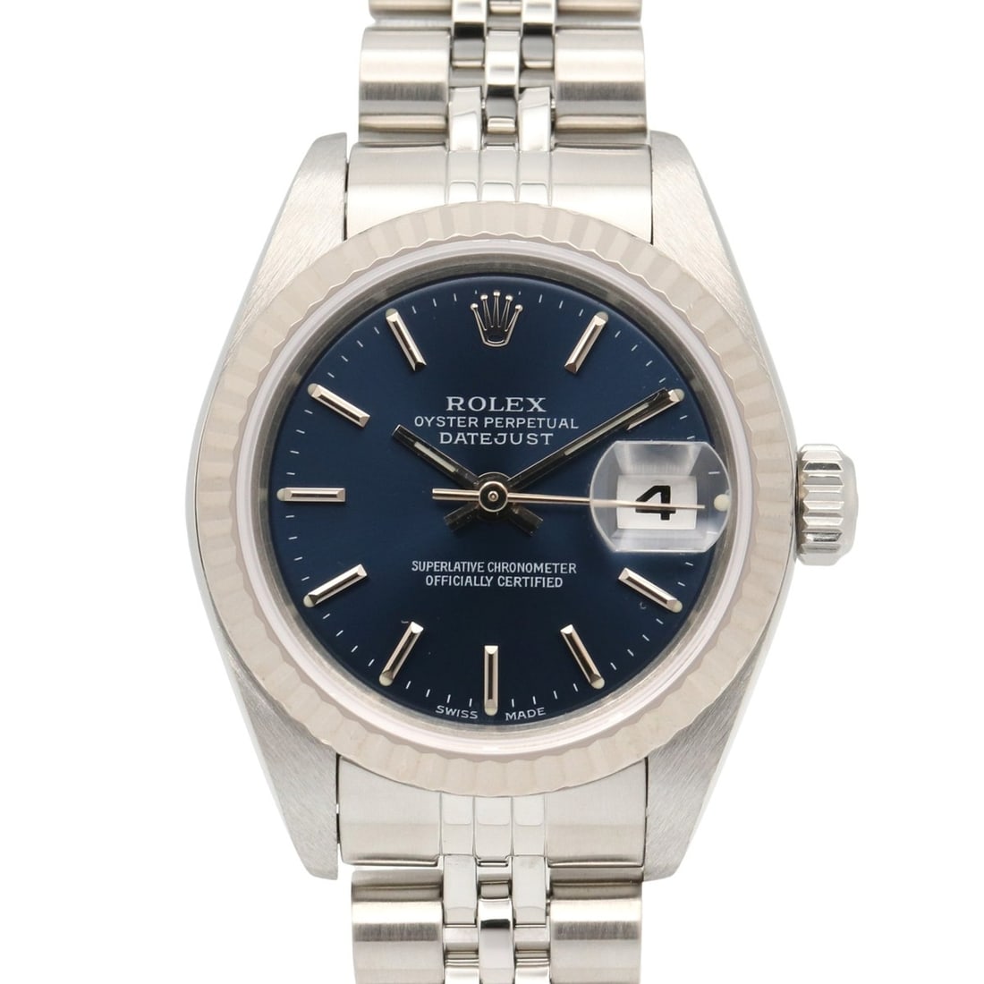 Rolex Datejust F-series watch, 18K white gold (WG) stainless steel, ladies', blue dial, bar lacing, (1 of 14)