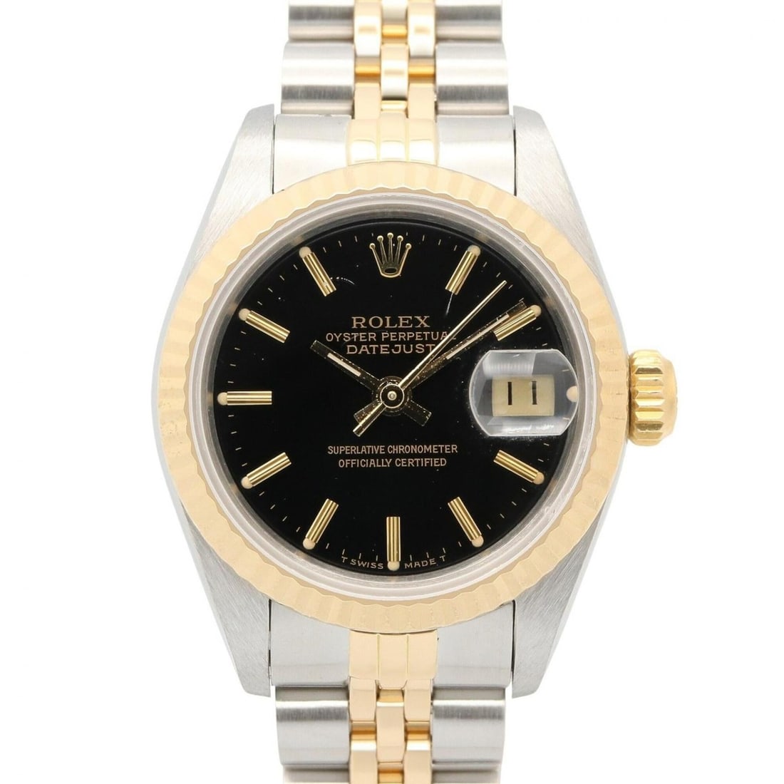 Rolex Datejust 97 Bar Watch, 18K (Yellow Gold) Stainless Steel, Ladies', Black/Gold Tone, 69173: --- Catalog ---Category: SizeWrist Size: 14cm / 5.51''Case Diameter: 26mm / 1.02''Category: DesignType: WristwatchGender: WomenColor (Dial): Black, GoldMaterial (Band): Stainless steel, Yellow gold (1