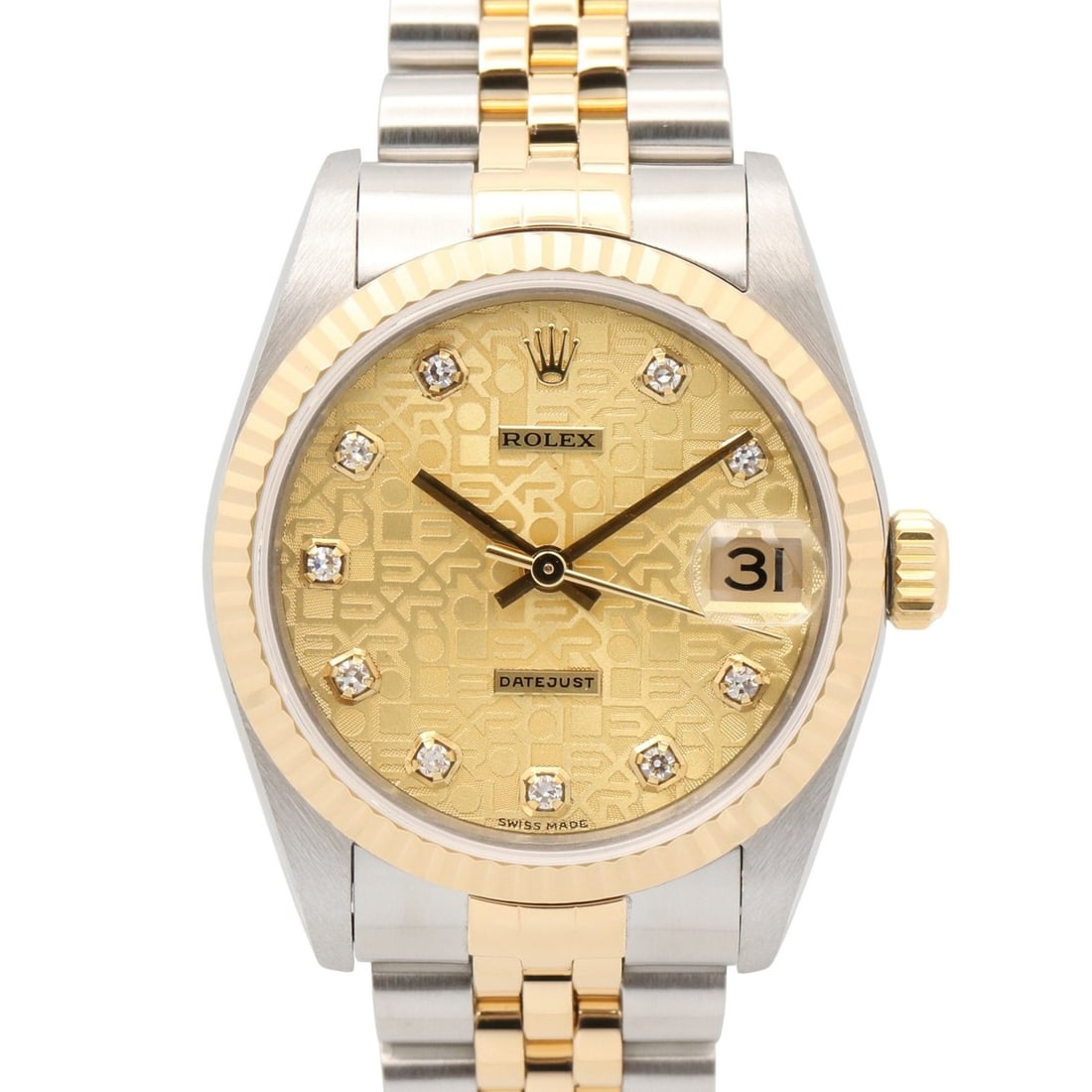 Rolex Datejust 10P Diamond Y-serial Boys' Watch 18K (Yellow Gold) Stainless Steel Gold Tone: --- Catalog ---Category: SizeWrist Size: 15cm / 5.9''Case Diameter: 31mm / 1.22''Category: DesignType: WristwatchGender: MenColor (Dial): Champagne, GoldMaterial (Band): Stainless steel, Yellow gold (