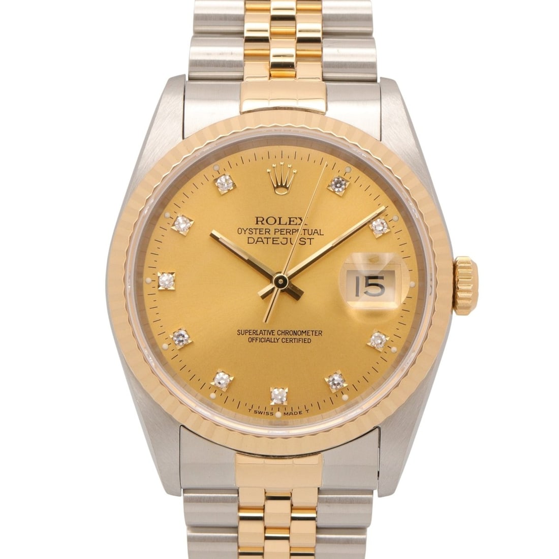Rolex Datejust 10P Diamond X-serial Watch, 18K (Yellow Gold) Stainless Steel, Diamond, Men's, Gold: --- Catalog ---Category: SizeWrist Size: 17cm / 6.69''Case Diameter: 36mm / 1.42''Category: DesignType: WristwatchGender: MenColor (Dial): Champagne, GoldMaterial (Band): Stainless steel, Yellow gold 