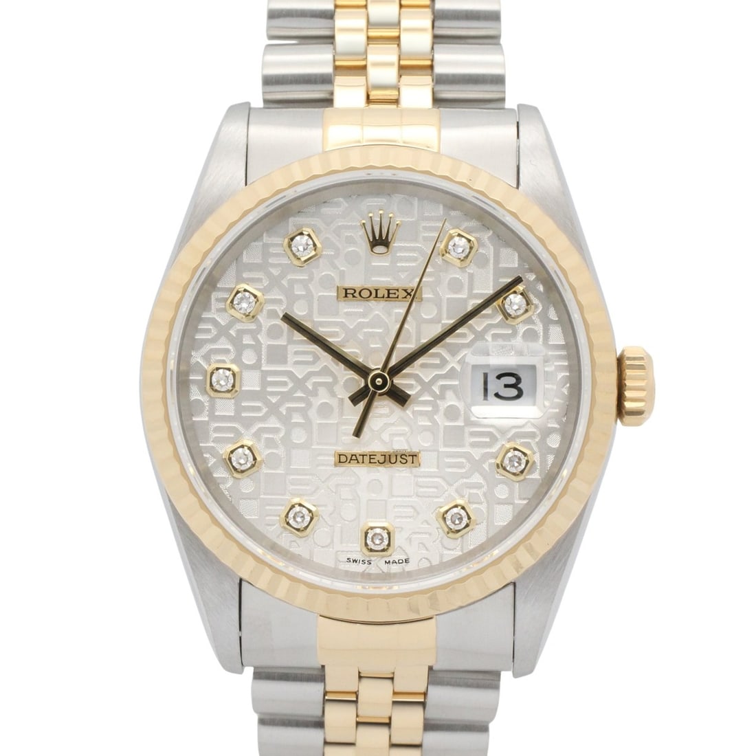 Rolex Datejust 10P Diamond T-serial Watch, 18K (Yellow Gold) Stainless Steel, Diamond, Men's, Silver: --- Catalog ---Category: SizeWrist Size: 16cm / 6.29''Case Diameter: 35mm / 1.38''Category: DesignType: WristwatchGender: MenColor (Dial): SilverMaterial (Band): Stainless steel, Yellow gold (18K)Mate