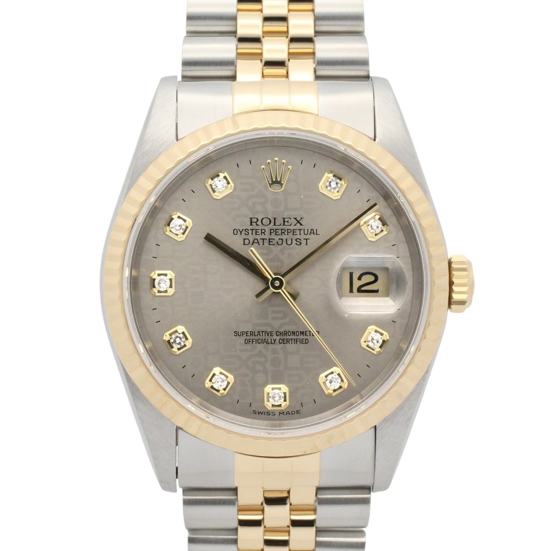 Rolex Datejust 10P Diamond T-serial Watch, 18K (Yellow Gold) Stainless Steel, Diamond, Men's,: --- Catalog ---Category: SizeWrist Size: 17cm / 6.69''Case Diameter: 35mm / 1.38''Category: DesignType: WristwatchGender: MenColor (Dial): GrayMaterial (Band): Stainless steel, Yellow gold (18K)Materi