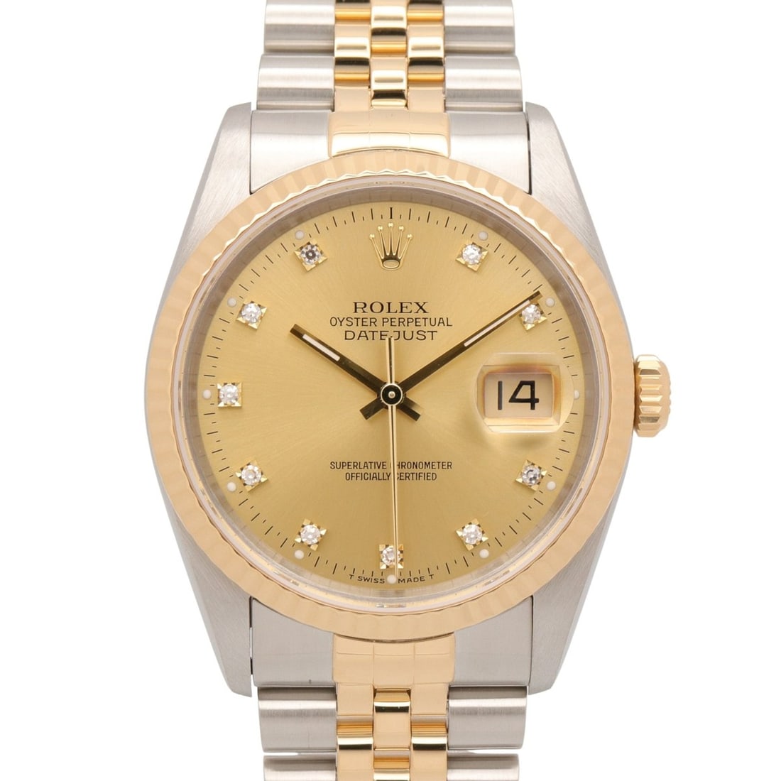 Rolex Datejust 10P Diamond S-serial Watch, 18K (Yellow Gold) Stainless Steel, Diamond, Men's, Gold: --- Catalog ---Category: SizeWrist Size: 19cm / 7.48''Case Diameter: 36mm / 1.42''Category: DesignType: WristwatchGender: MenColor (Dial): Champagne, GoldMaterial (Band): Stainless steel, Yellow gold 