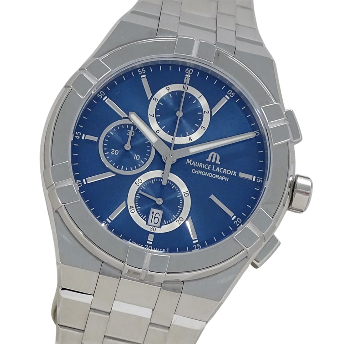 Maurice Lacroix AI1118-SS002-430-1 Men's Watch, Brand: Chronograph, Quartz, Stainless Steel (SS),: --- Catalog ---Category: SizeWrist Size: 20.5cm / 8.07''Case Diameter: 42mm / 1.65''Category: DesignType: WristwatchGender: MenColor (Dial): BlueMaterial (Band): Stainless steelMaterial (Case): Stainl