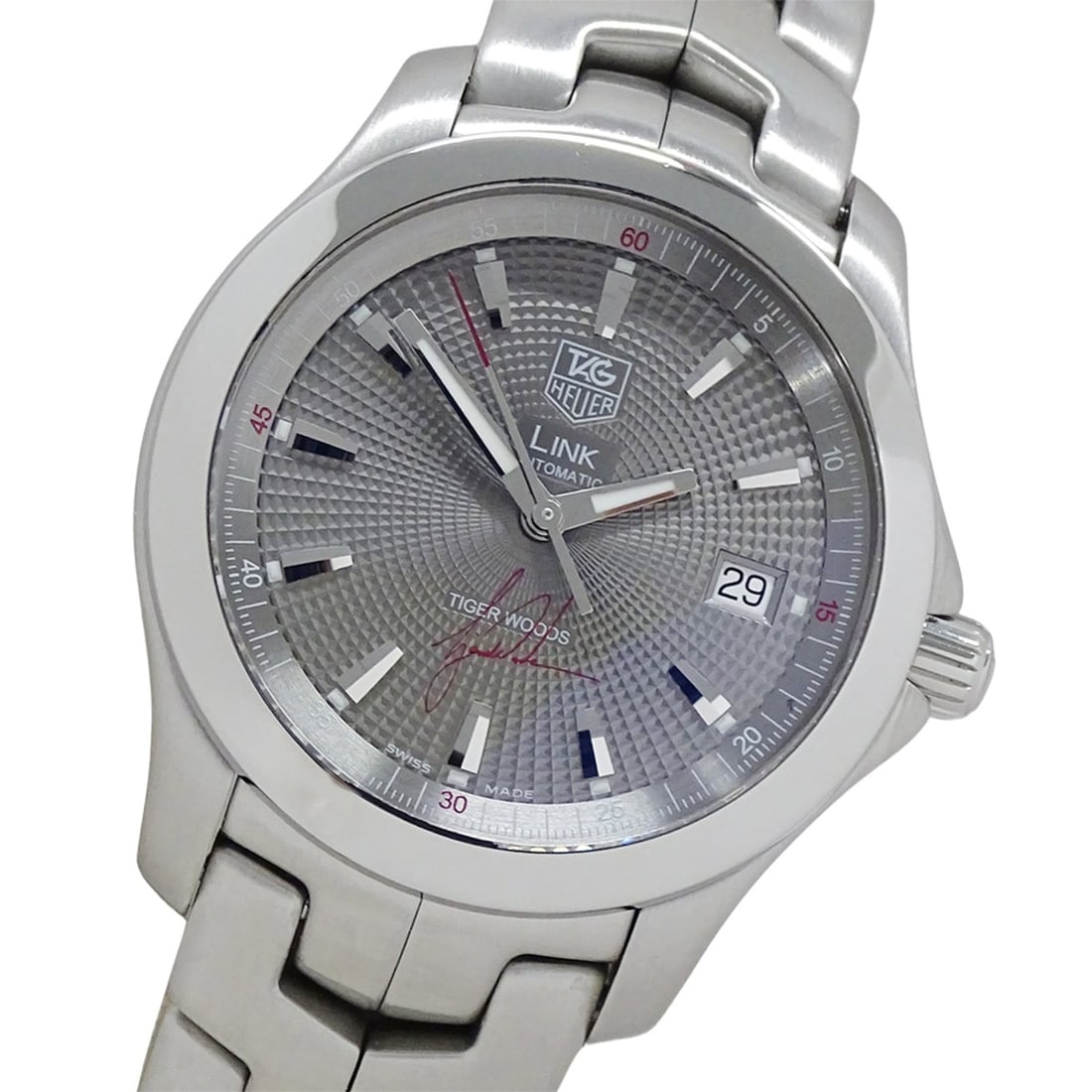 TAG Heuer Link WJF2113 BA0570 Men's Watch, Brand Name, Tiger Woods, Limited Edition of 5500 Pieces,: --- Catalog ---Category: SizeWrist Size: 19cm / 7.48''Case Diameter: 39mm / 1.54''Category: DesignType: WristwatchGender: MenColor (Dial): GrayMaterial (Band): Stainless steelMaterial (Case): Stainles