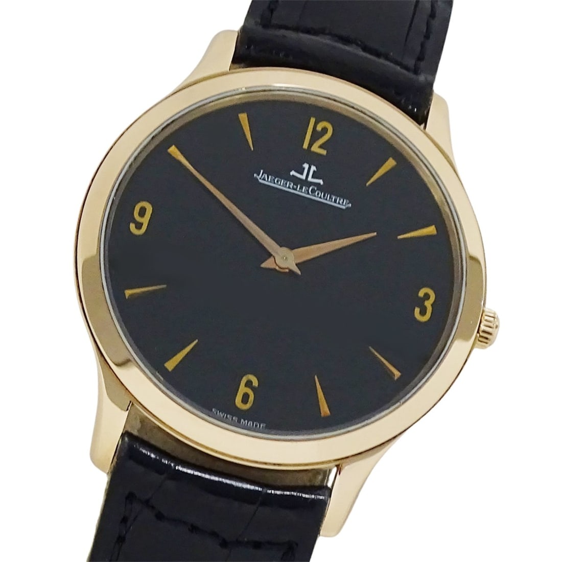Jaeger-LeCoultre Master Ultra Thin 145.2.79.S Men's Watch, Brand Name, Manual Winding, 750PG,: --- Catalog ---Category: SizeWrist Size: 17.5cm - 21cm / 6.88'' - 8.26''Case Diameter: 34mm / 1.34''Category: DesignType: WristwatchGender: MenColor (Dial): BlackMaterial (Band): LeatherMaterial (Case