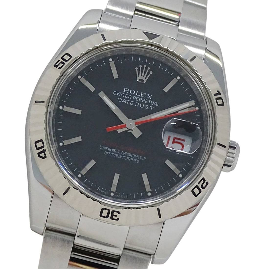Rolex Datejust Turn-O-Graph 116264 F-serial Men's Watch, Automatic Movement, Stainless Steel (SS),: --- Catalog ---Category: SizeWrist Size: 18.5cm / 7.28''Case Diameter: 36mm / 1.42''Category: DesignType: WristwatchGender: MenColor (Dial): BlackMaterial (Band): Stainless steel, White goldMaterial (