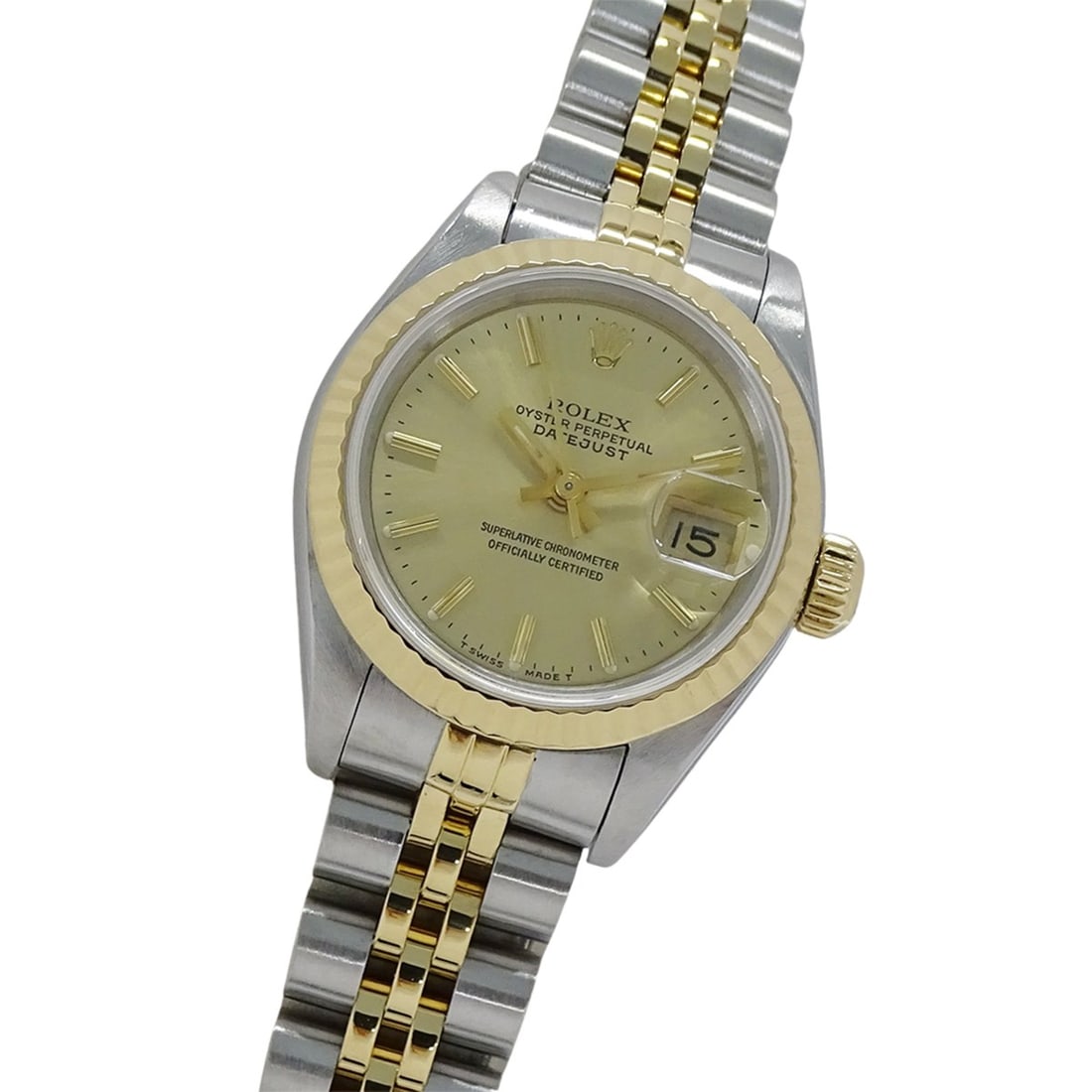 Rolex Datejust 69173 X-serial, Ladies' Automatic Watch, Stainless Steel (SS) and Gold (YG): --- Catalog ---Category: SizeWrist Size: 16.5cm / 6.49''Case Diameter: 26mm / 1.02''Category: DesignType: WristwatchGender: WomenColor (Dial): GoldMaterial (Band): Stainless steel, Yellow goldMaterial