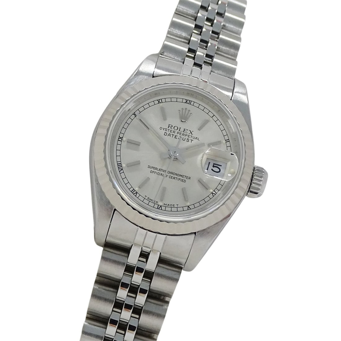 Rolex Datejust 69174 L-series Women's Watch, Brand, Automatic Movement, Stainless Steel (SS), White: --- Catalog ---Category: SizeWrist Size: 17cm / 6.69''Case Diameter: 26mm / 1.02''Category: DesignType: WristwatchGender: WomenColor (Dial): SilverMaterial (Band): Stainless steel, White goldMaterial 