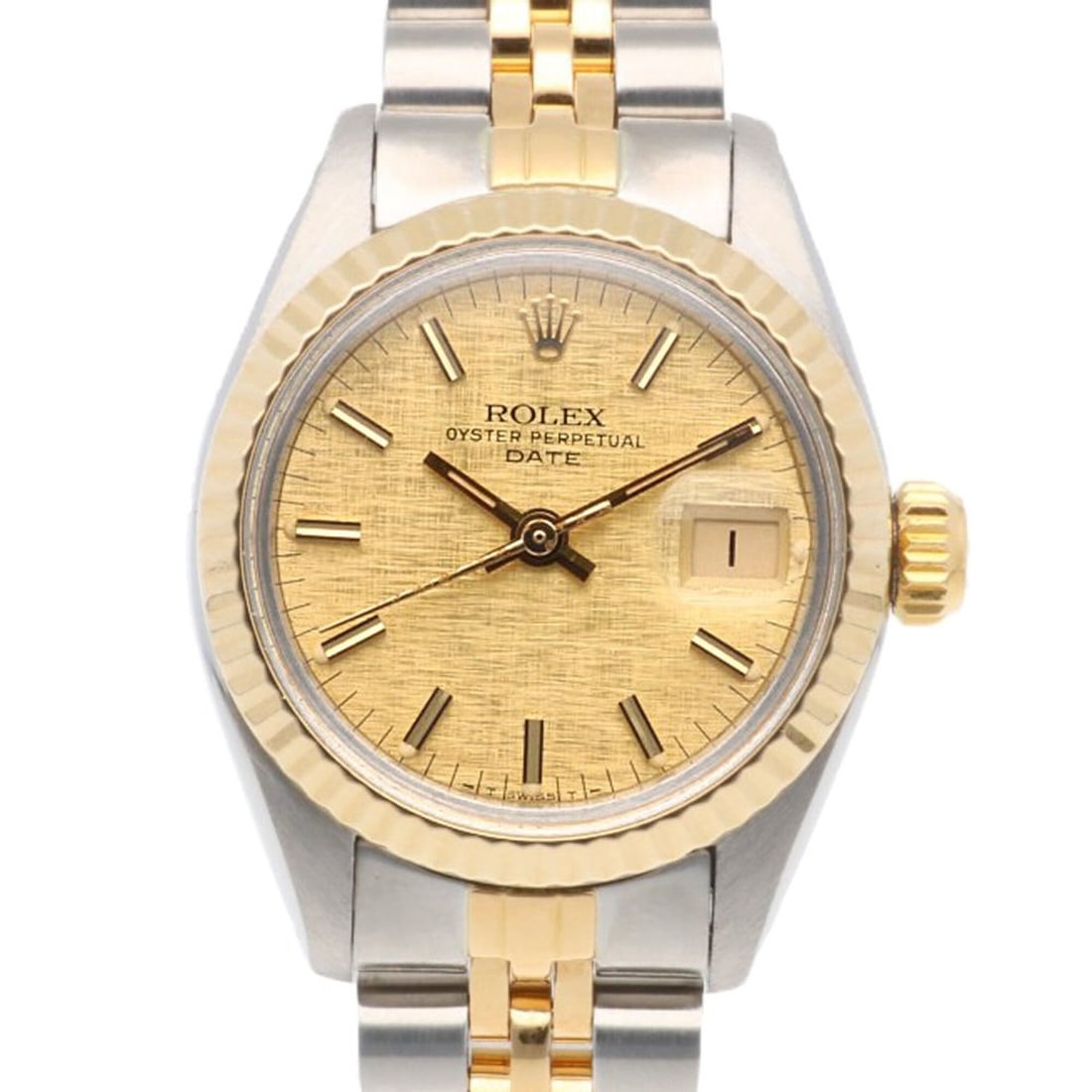 Rolex Date Oyster Perpetual Watch, Stainless Steel, 6917, Automatic Winding, Polished, Serial Number: --- Catalog ---Category: SizeWrist Size: 15cm / 5.9''Case Diameter: 25.5mm / 1''Category: DesignType: WristwatchGender: WomenColor (Dial): GoldMaterial (Band): Stainless steel, Yellow gold (18K)Materi