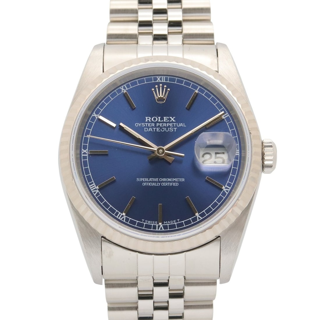 Rolex Datejust X-series watch, 18K white gold (WG) stainless steel, men's, blue dial, bar lacing,: --- Catalog ---Category: SizeWrist Size: 17cm / 6.69''Case Diameter: 36mm / 1.42''Category: DesignType: WristwatchGender: MenColor (Dial): BlueMaterial (Band): Stainless steel, White gold (18K)Materia